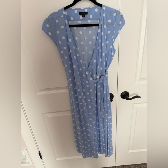 J CREW medium blue white dot midi wrap dress - Picture 1 of 1